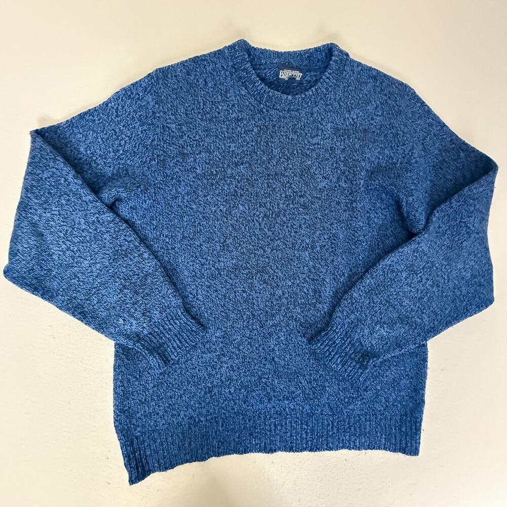 Lands' End Men's XL Long Blue Wool Blend Crewneck Knit Sweater Made in USA